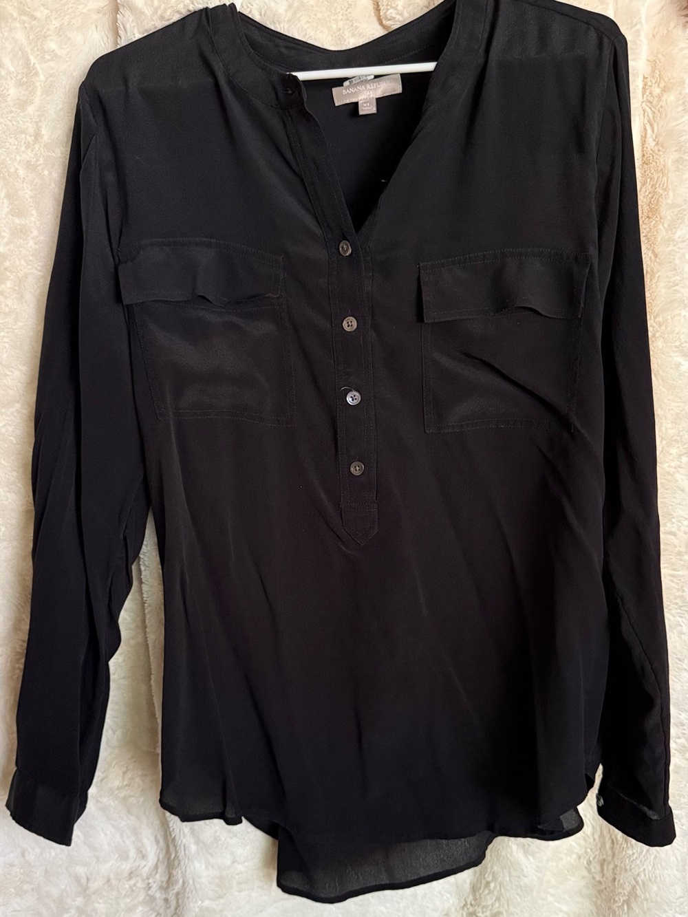 Silk Lightweight Black Long-Sleeve Henley Shirt